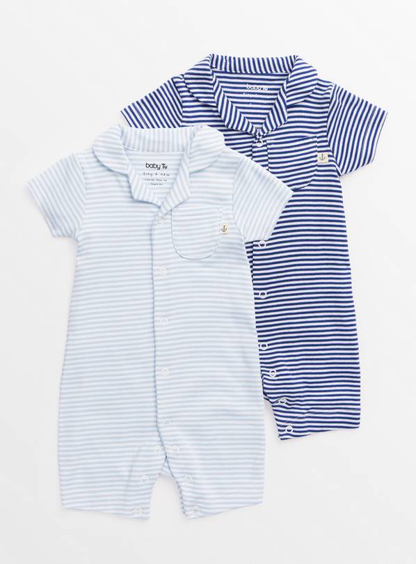 Light Blue & Navy Stripe Collar Rompers 2 Pack 2-3 years